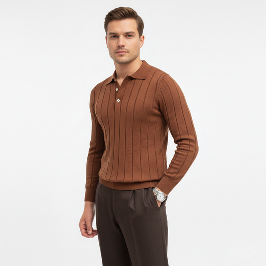 Long-Sleeve Knitted Polo Shirt
