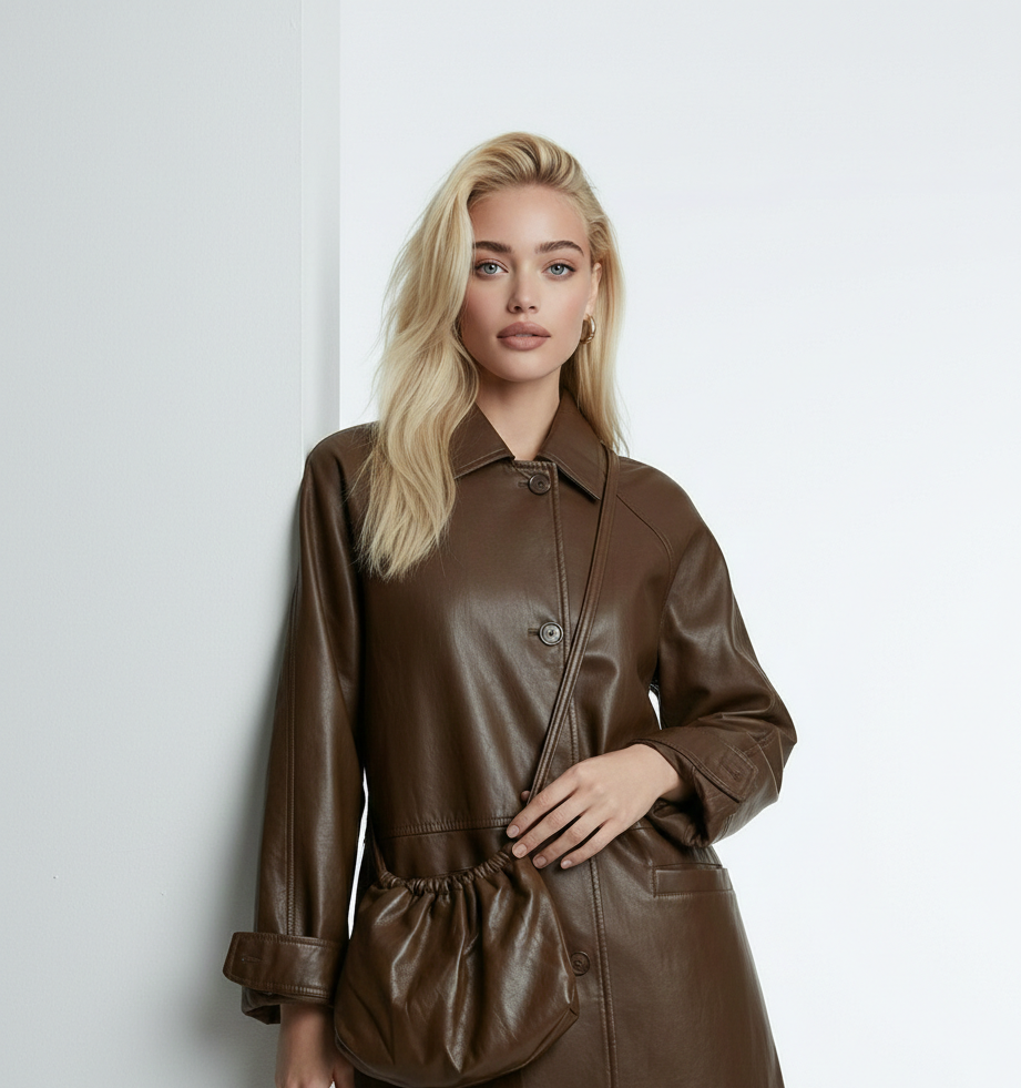 Women’s Premium Leather Jacket – Vintage Retro Belted Fit