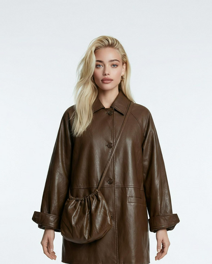 Women’s Premium Leather Jacket – Vintage Retro Belted Fit