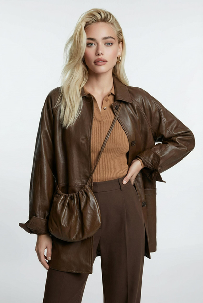 Women’s Premium Leather Jacket – Vintage Retro Belted Fit